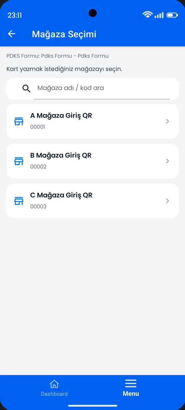 Yetkin Mobile Partner store selection screen (Turkish interface)